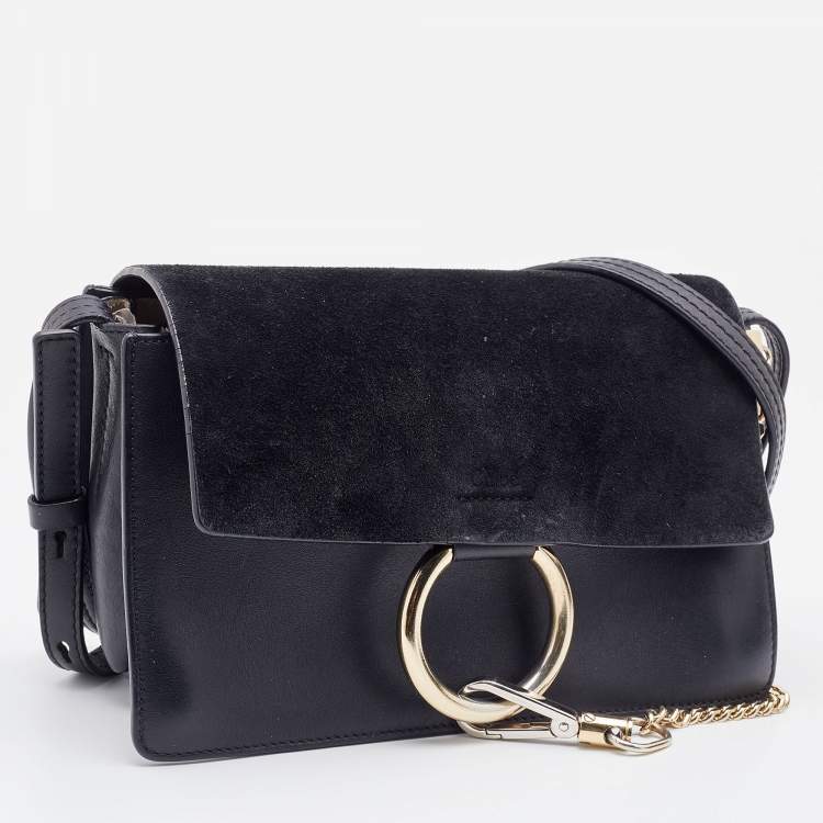 Pre Owned Chloe Black Leather and Suede Small Faye Shoulder Bag