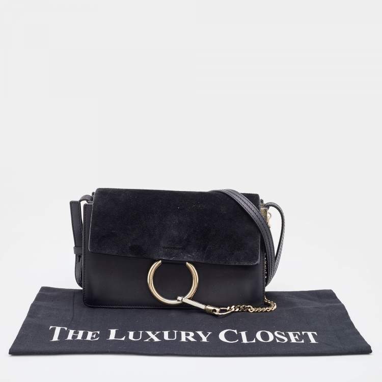 Pre Owned Chloe Black Leather and Suede Small Faye Shoulder Bag