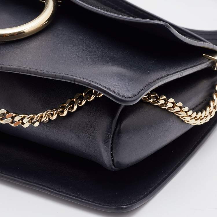 Pre Owned Chloe Black Leather and Suede Small Faye Shoulder Bag