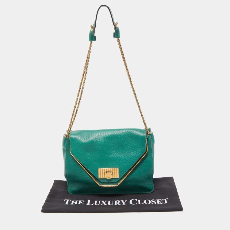 Pre Owned Chloe Green Leather Medium Sally Flap Shoulder Bag