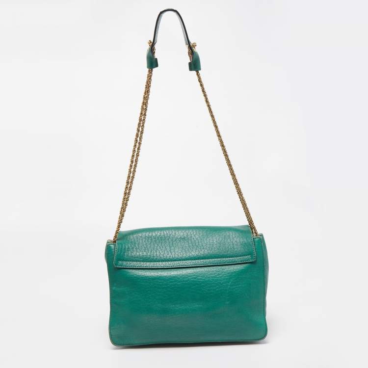 Pre Owned Chloe Green Leather Medium Sally Flap Shoulder Bag