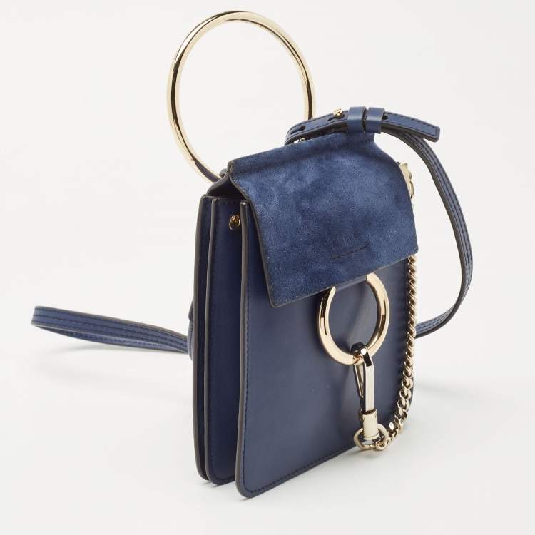 Pre Owned Chloe Blue Leather and Suede Mini Faye Crossbody Bag