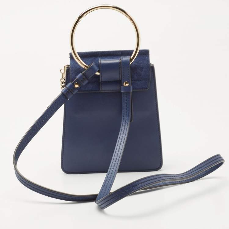 Pre Owned Chloe Blue Leather and Suede Mini Faye Crossbody Bag