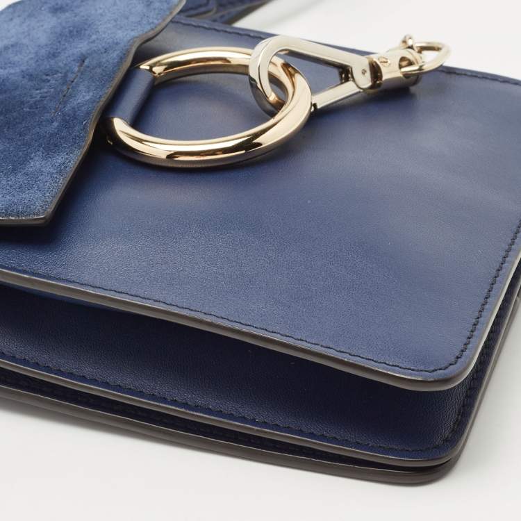 Pre Owned Chloe Blue Leather and Suede Mini Faye Crossbody Bag