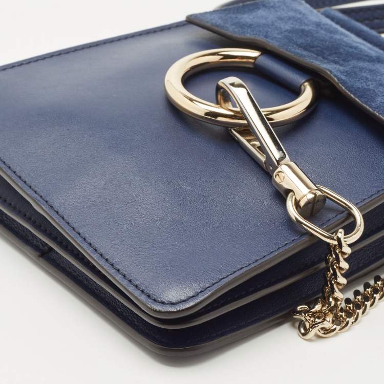 Pre Owned Chloe Blue Leather and Suede Mini Faye Crossbody Bag