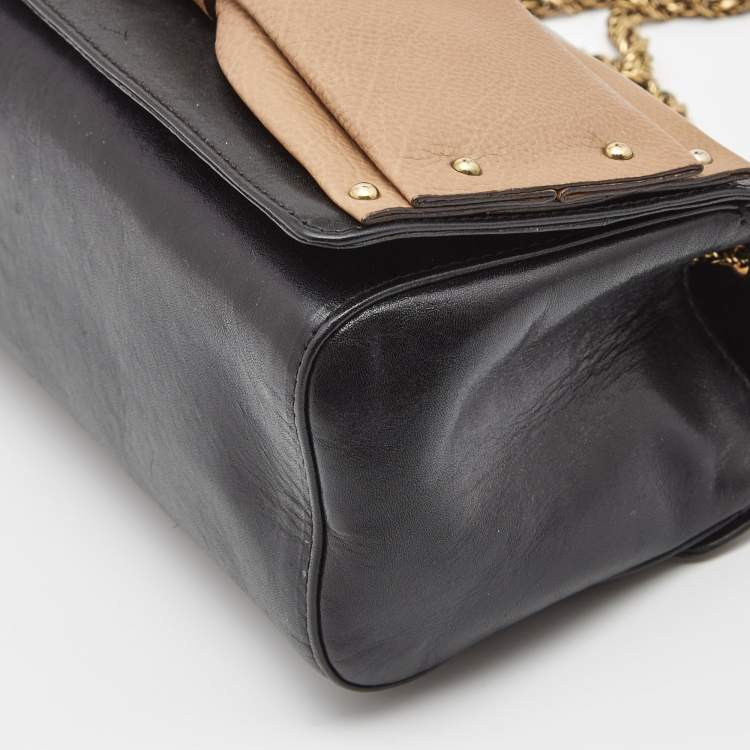 مملوكة مسبقًا Chloe Black/Brown Leather June Bow Flap Shoulder Bag