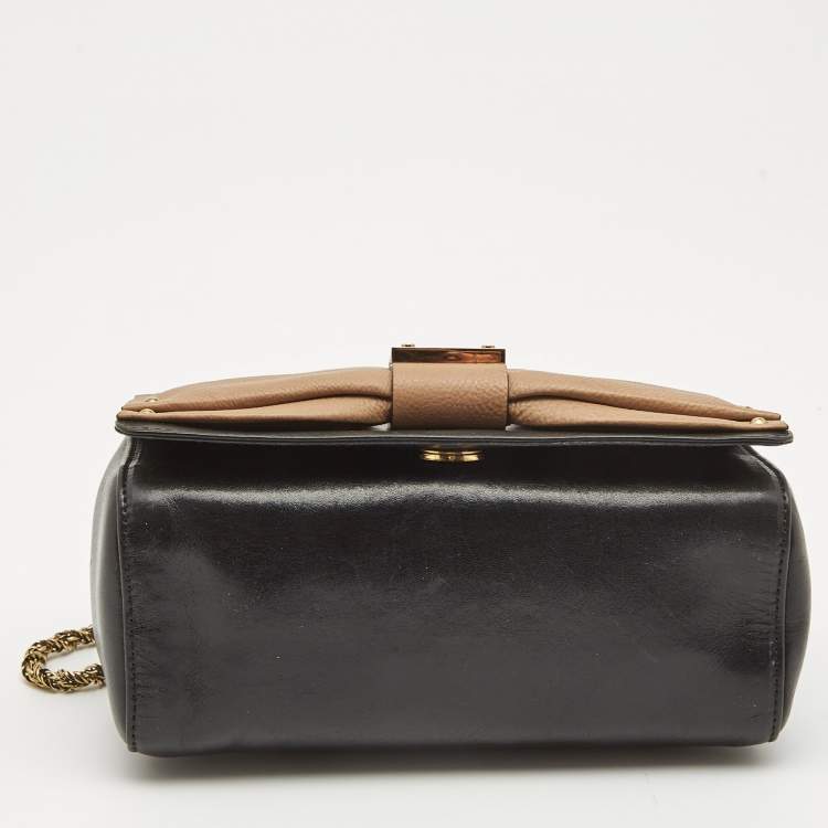 مملوكة مسبقًا Chloe Black/Brown Leather June Bow Flap Shoulder Bag