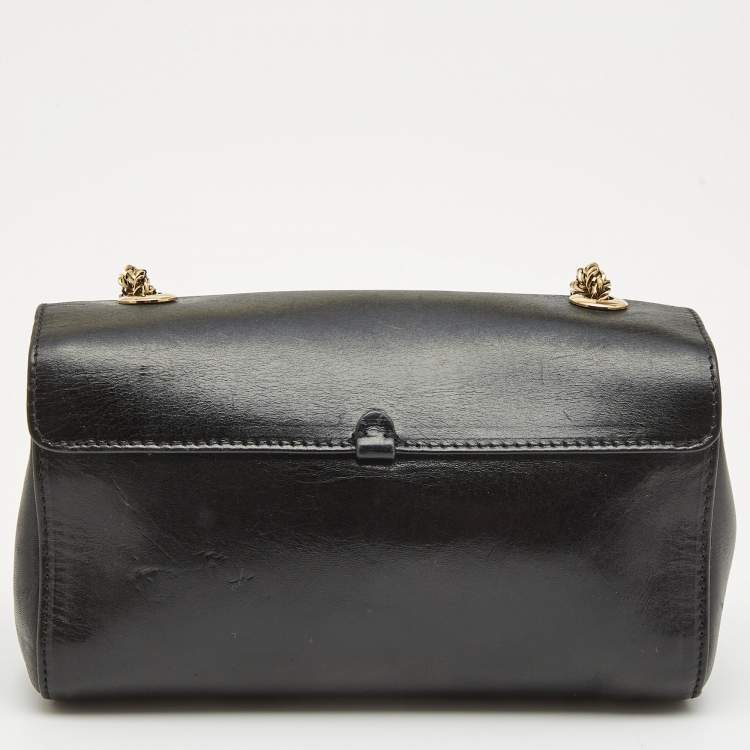 مملوكة مسبقًا Chloe Black/Brown Leather June Bow Flap Shoulder Bag