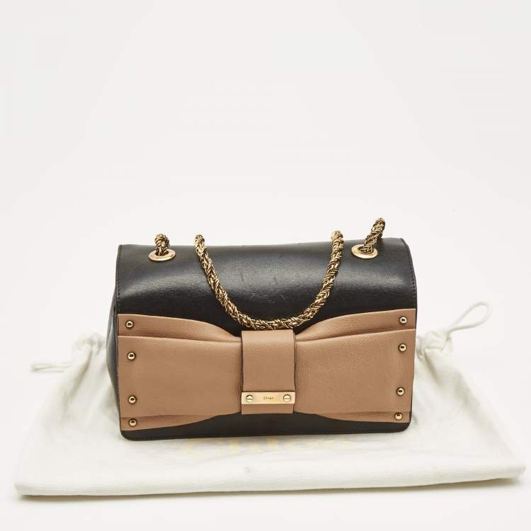 مملوكة مسبقًا Chloe Black/Brown Leather June Bow Flap Shoulder Bag