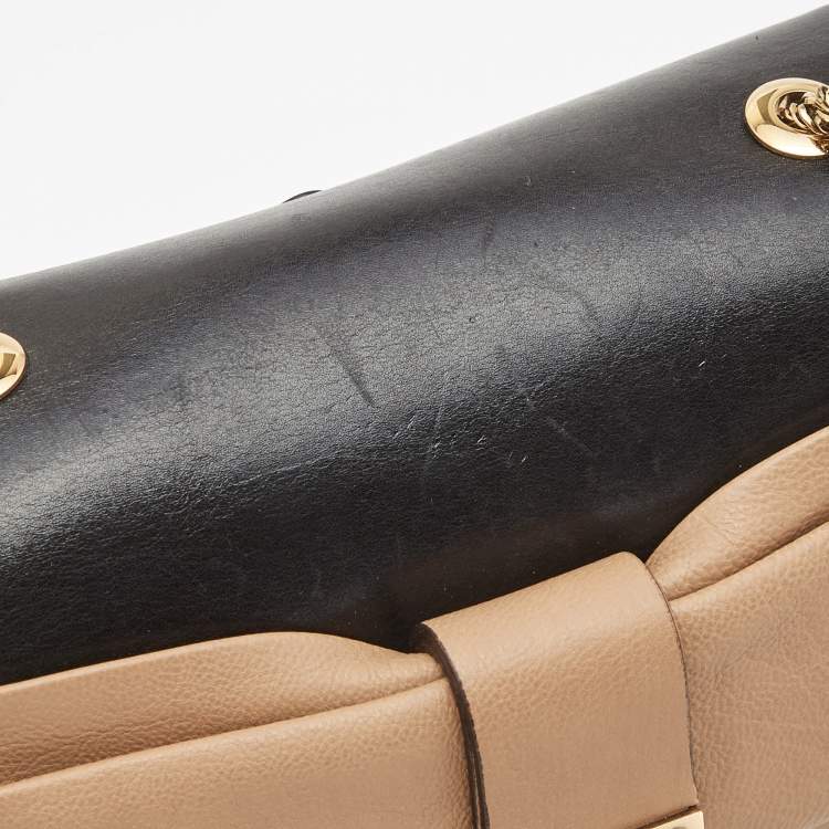 مملوكة مسبقًا Chloe Black/Brown Leather June Bow Flap Shoulder Bag