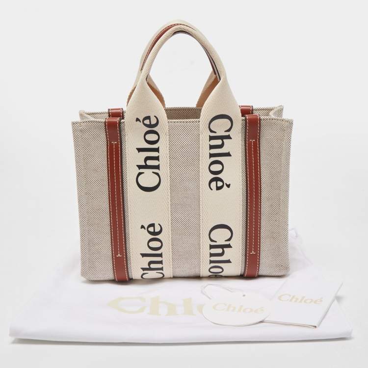 Pre Owned Chloe Brown/Beige Canvas and Leather Small Woody Tote