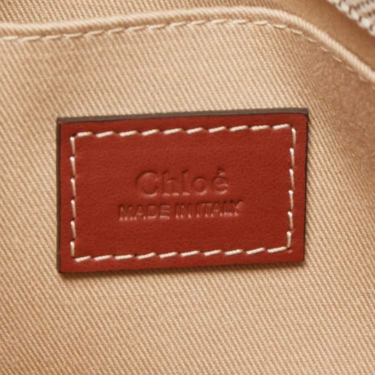 Pre Owned Chloe Brown/Beige Canvas and Leather Small Woody Tote