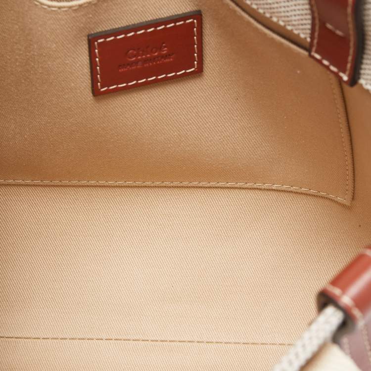 Pre Owned Chloe Brown/Beige Canvas and Leather Small Woody Tote