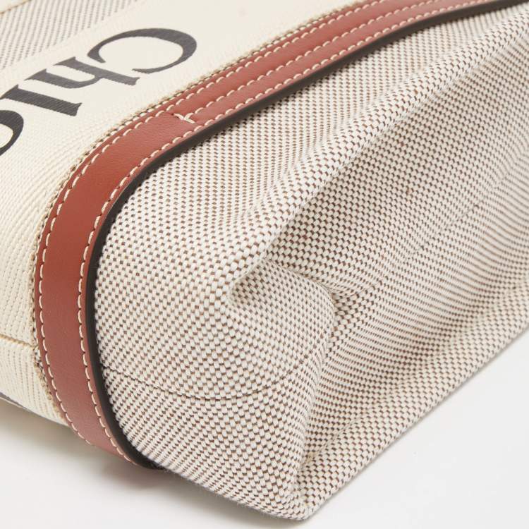 Pre Owned Chloe Brown/Beige Canvas and Leather Small Woody Tote