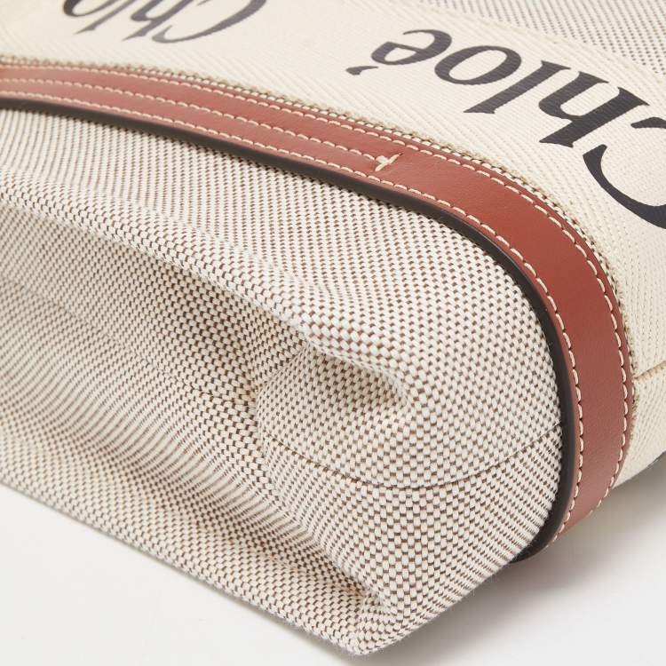 Pre Owned Chloe Brown/Beige Canvas and Leather Small Woody Tote