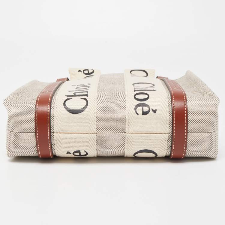 Pre Owned Chloe Brown/Beige Canvas and Leather Small Woody Tote