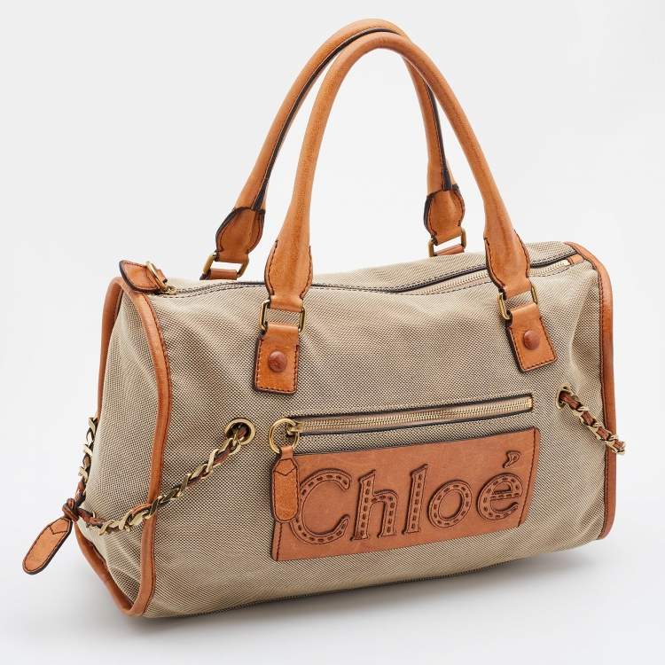 Pre Owned Chloe Beige/Tan Canvas and Leather Haley Tote