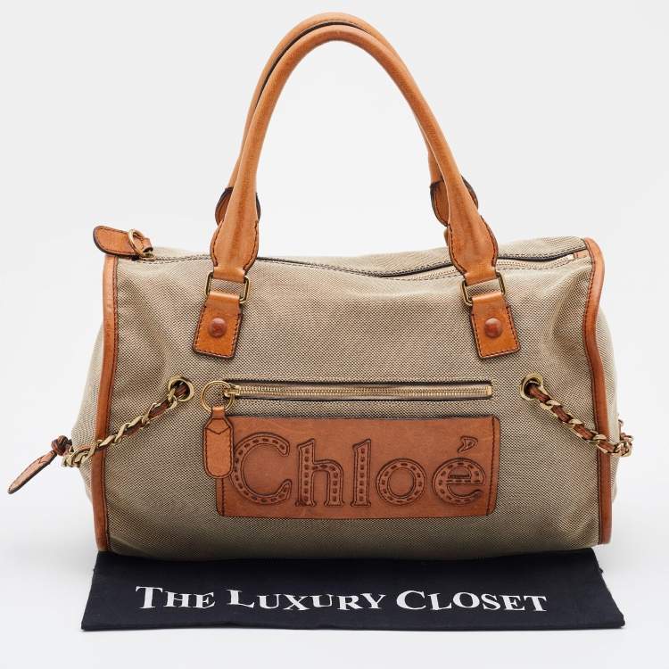 Pre Owned Chloe Beige/Tan Canvas and Leather Haley Tote