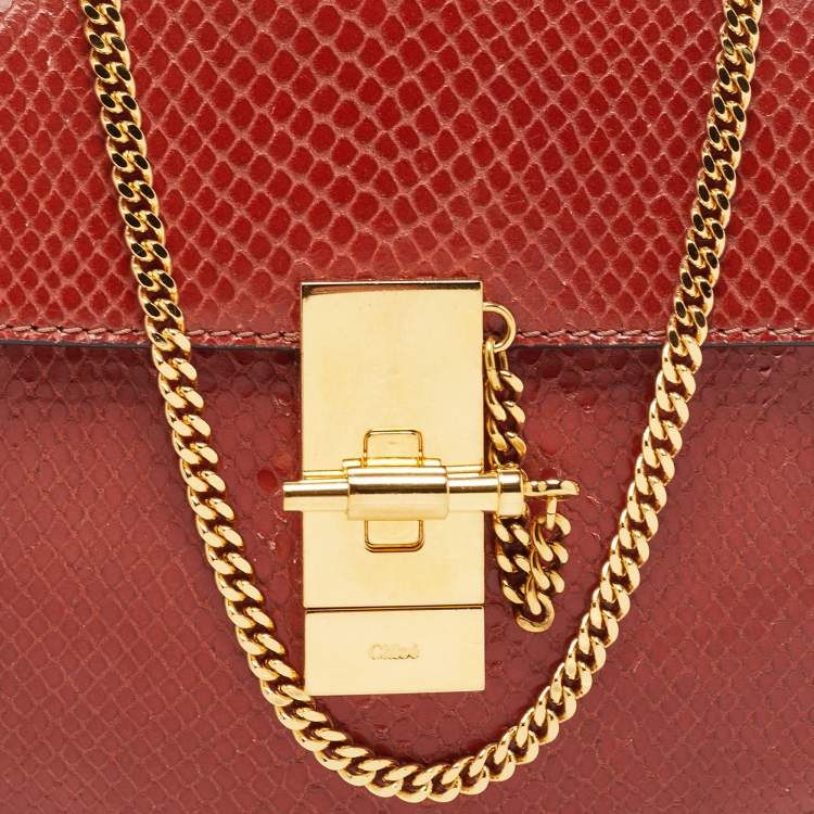 مملوكة مسبقًا Chloe Brown Snakeskin Embossed Leather Small Drew Crossbody Bag