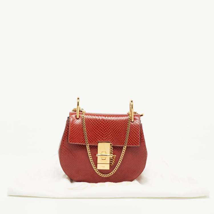 مملوكة مسبقًا Chloe Brown Snakeskin Embossed Leather Small Drew Crossbody Bag