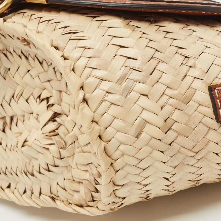 مملوكة مسبقًا Chloe Brown/Beige Braided Raffia and Leather Small Marcie Basket Bag