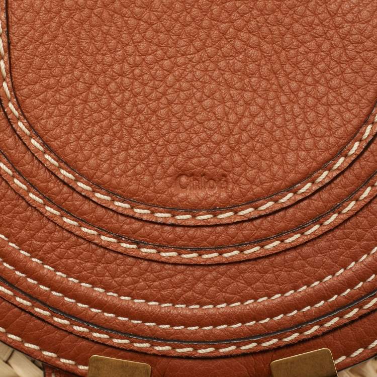 مملوكة مسبقًا Chloe Brown/Beige Braided Raffia and Leather Small Marcie Basket Bag