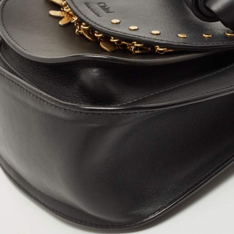 Pre Owned Chloe Black Leather Small Embellished Hudson Shoulder Bag
