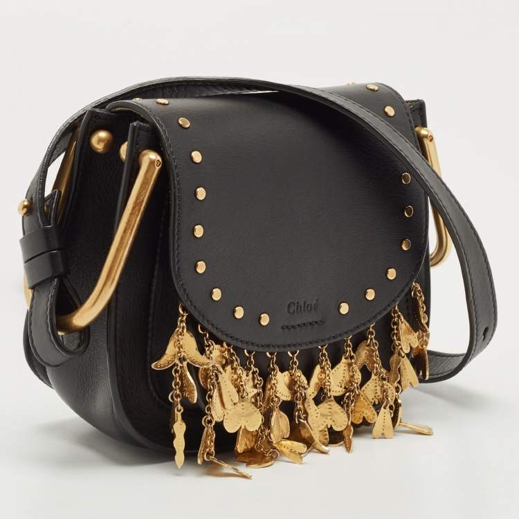 Pre Owned Chloe Black Leather Small Embellished Hudson Shoulder Bag