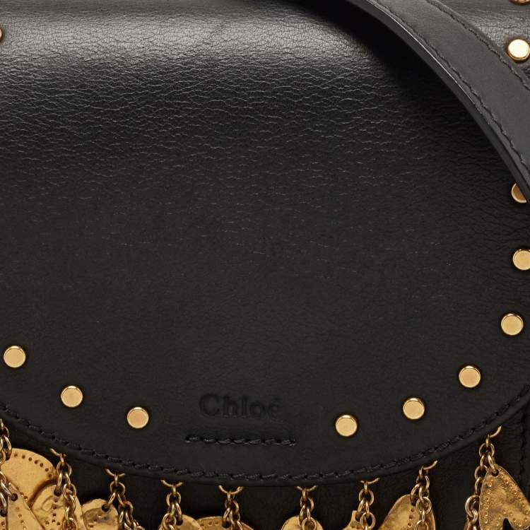 Pre Owned Chloe Black Leather Small Embellished Hudson Shoulder Bag