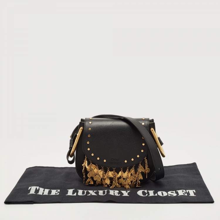 Pre Owned Chloe Black Leather Small Embellished Hudson Shoulder Bag