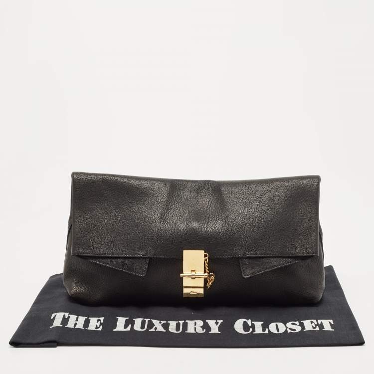 Pre Owned Chloe Black Grained Leather Drew Fold Over Clutch