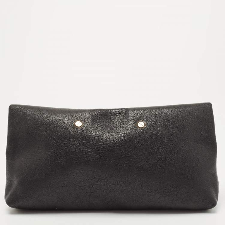 Pre Owned Chloe Black Grained Leather Drew Fold Over Clutch