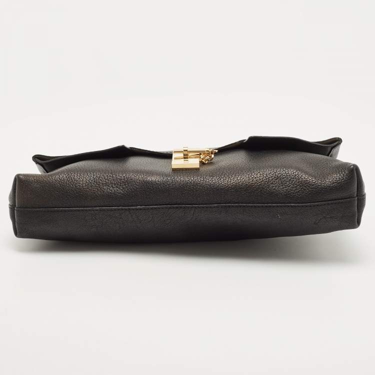 Pre Owned Chloe Black Grained Leather Drew Fold Over Clutch