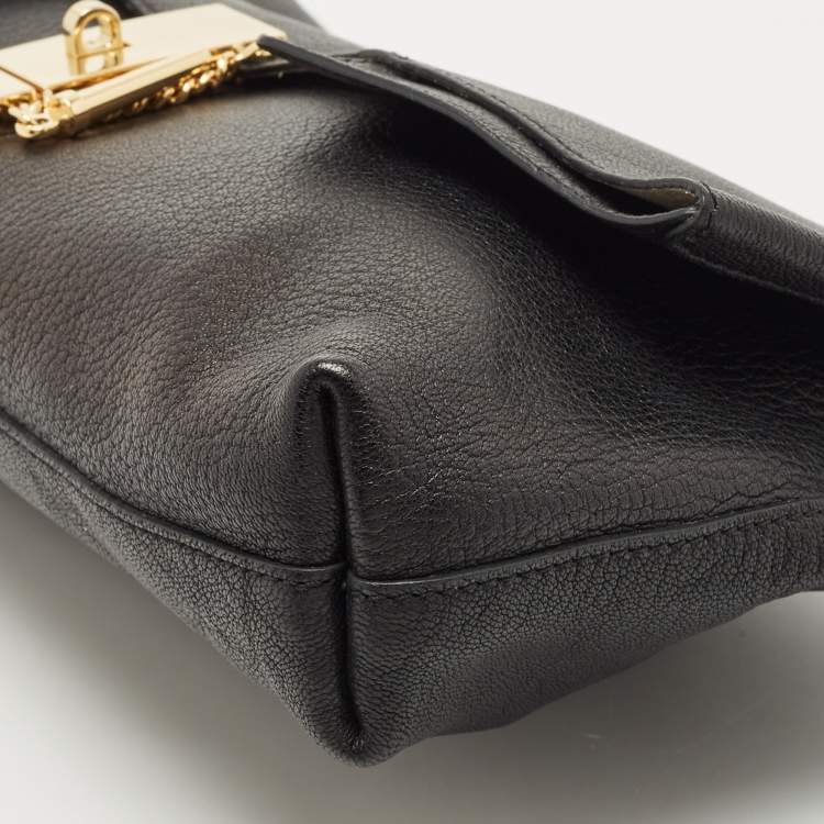 Pre Owned Chloe Black Grained Leather Drew Fold Over Clutch