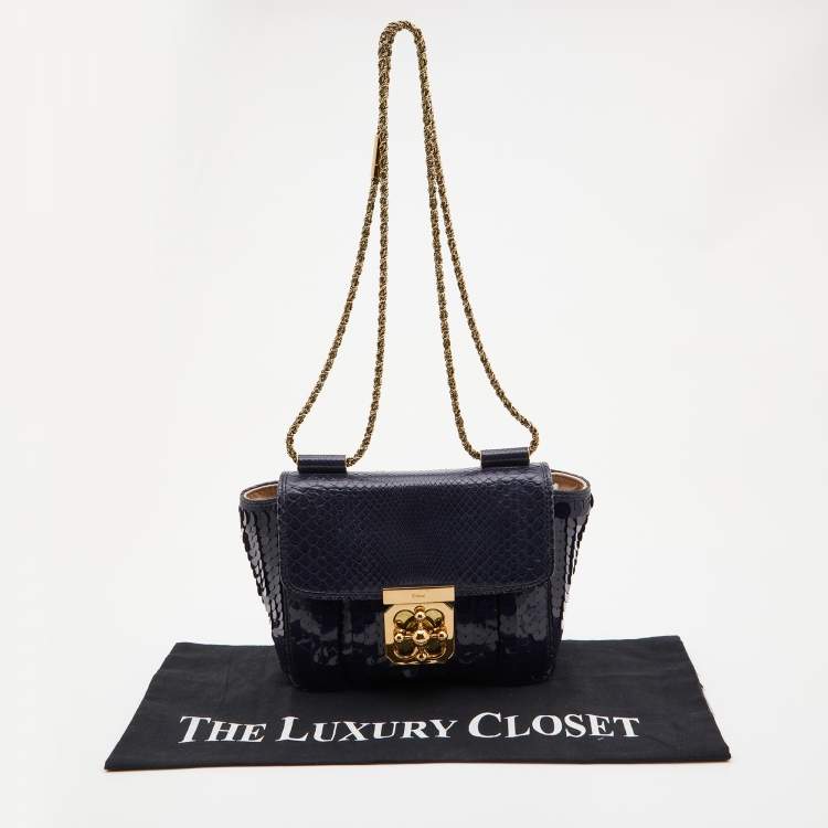 Pre Owned Chloé Navy Blue Sequins and Python Small Elsie Shoulder Bag