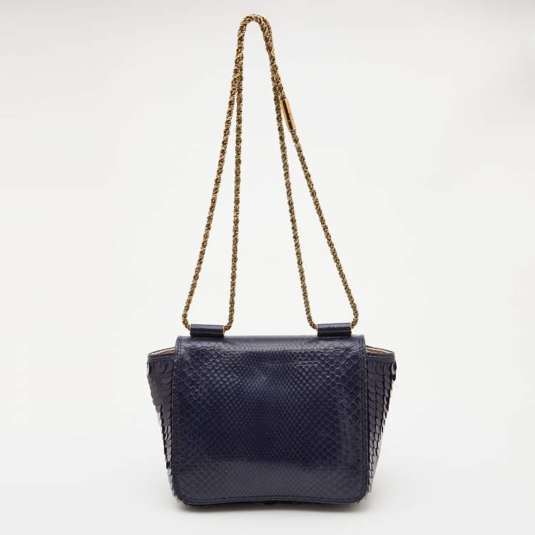Pre Owned Chloé Navy Blue Sequins and Python Small Elsie Shoulder Bag