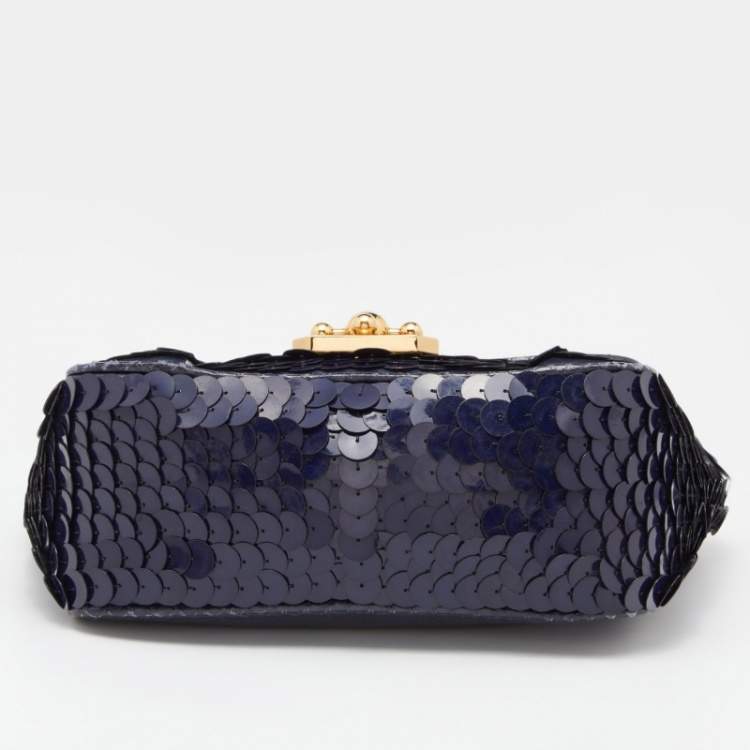 Pre Owned Chloé Navy Blue Sequins and Python Small Elsie Shoulder Bag