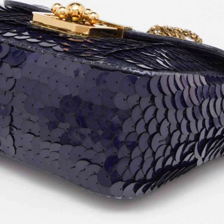 Pre Owned Chloé Navy Blue Sequins and Python Small Elsie Shoulder Bag