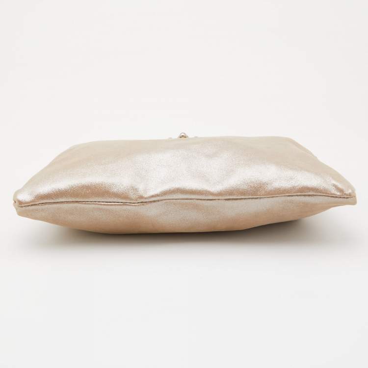 Pre Owned Chloe Metallic Beige Shimmering Leather Elsie Clutch