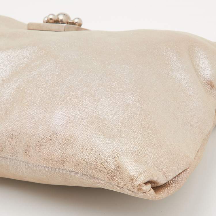Pre Owned Chloe Metallic Beige Shimmering Leather Elsie Clutch