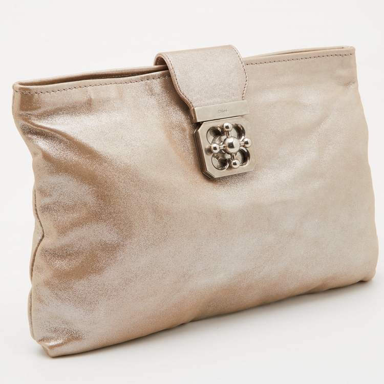 Pre Owned Chloe Metallic Beige Shimmering Leather Elsie Clutch