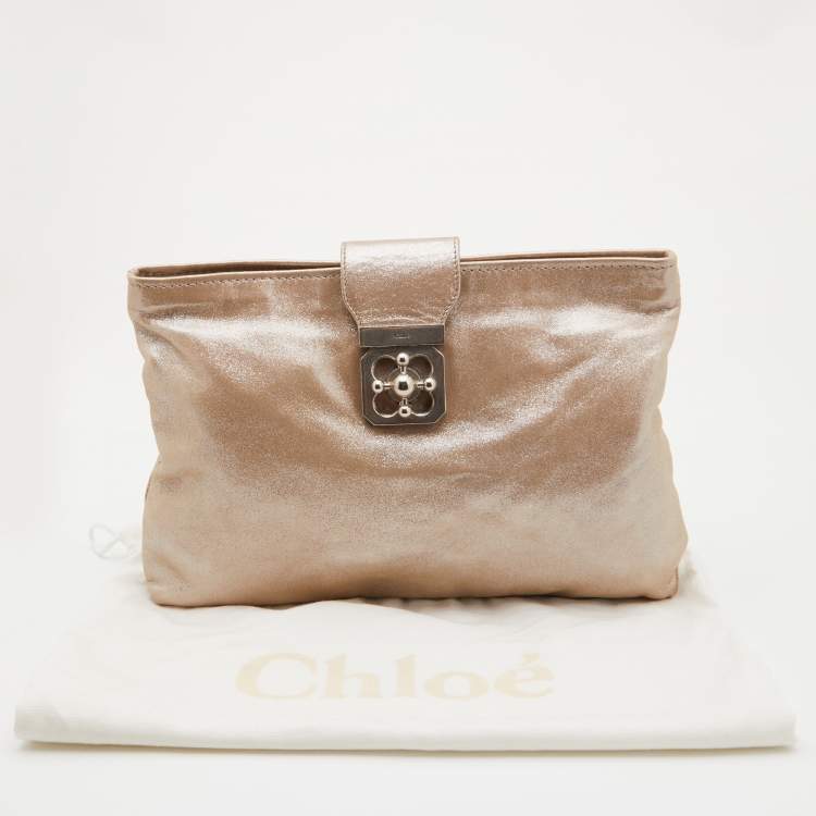 Pre Owned Chloe Metallic Beige Shimmering Leather Elsie Clutch