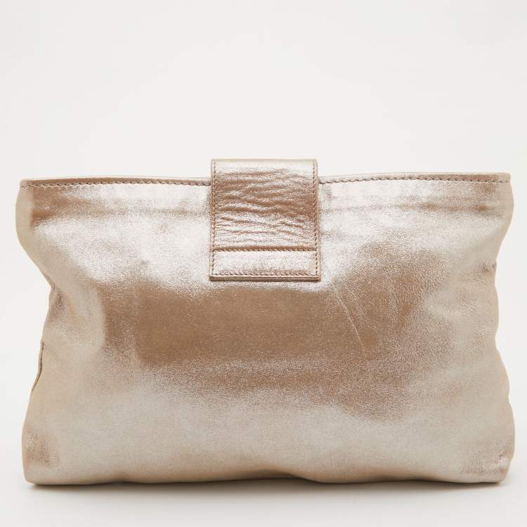 Pre Owned Chloe Metallic Beige Shimmering Leather Elsie Clutch