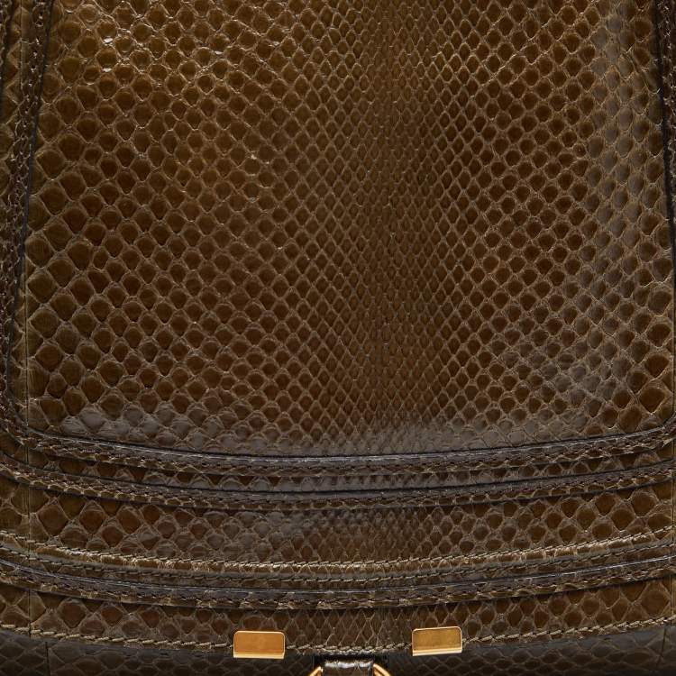 Pre Owned Chloe Two Tone Green Python and Leather Large Marcie Satchel 