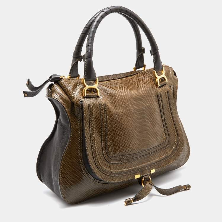 Pre Owned Chloe Two Tone Green Python and Leather Large Marcie Satchel 