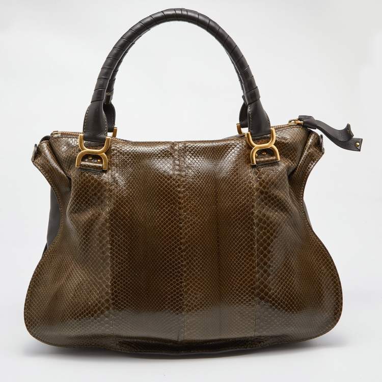 Pre Owned Chloe Two Tone Green Python and Leather Large Marcie Satchel 