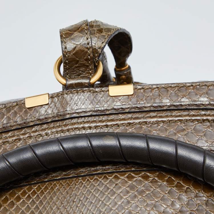 Pre Owned Chloe Two Tone Green Python and Leather Large Marcie Satchel 