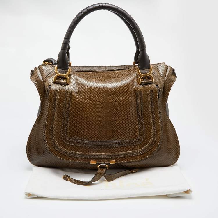 Pre Owned Chloe Two Tone Green Python and Leather Large Marcie Satchel 