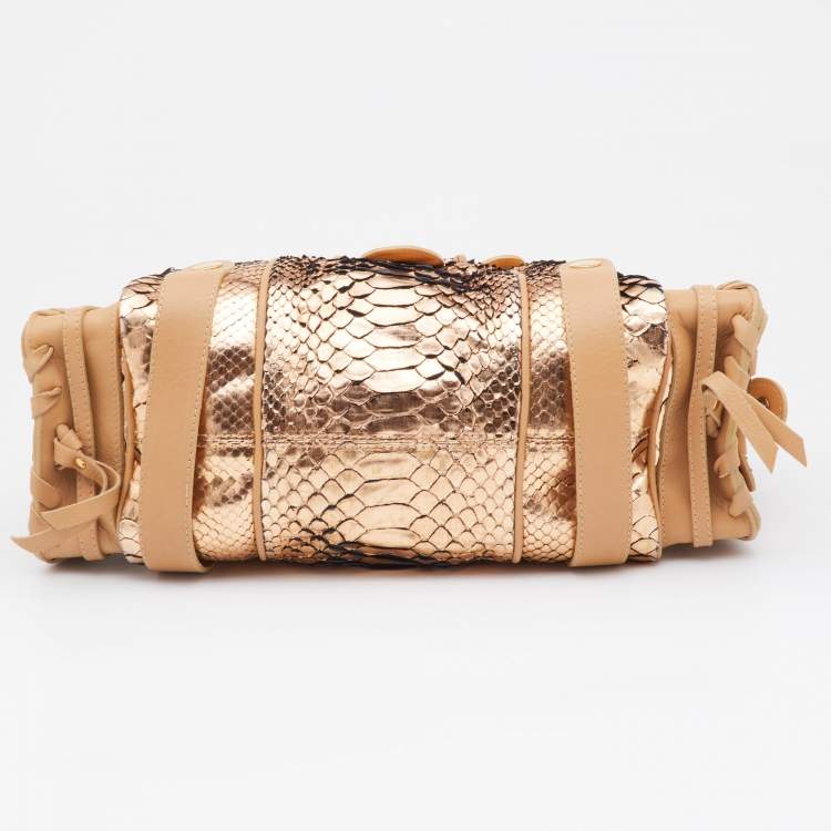 Pre Owned Chloe Gold/Beige Python and Leather Silverado Satchel