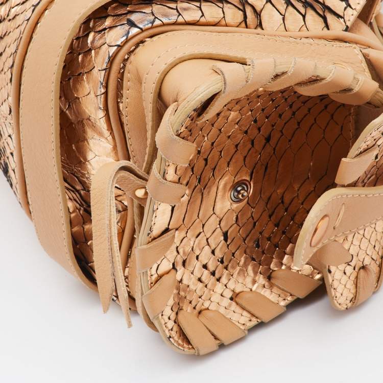 Pre Owned Chloe Gold/Beige Python and Leather Silverado Satchel